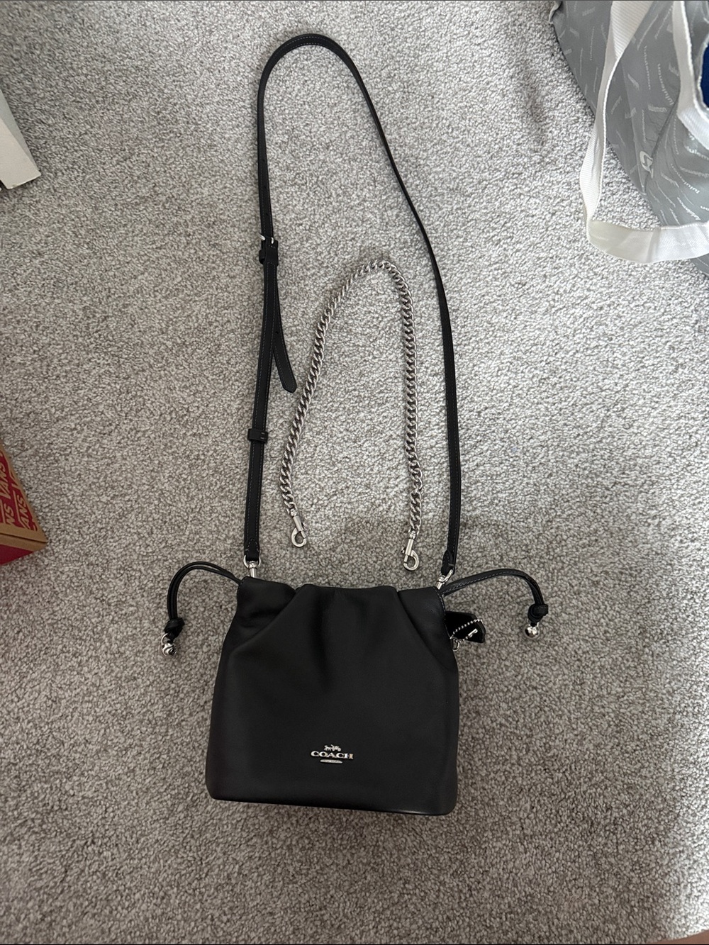 Coach Black Drawstring Crossbody with Chain Strap